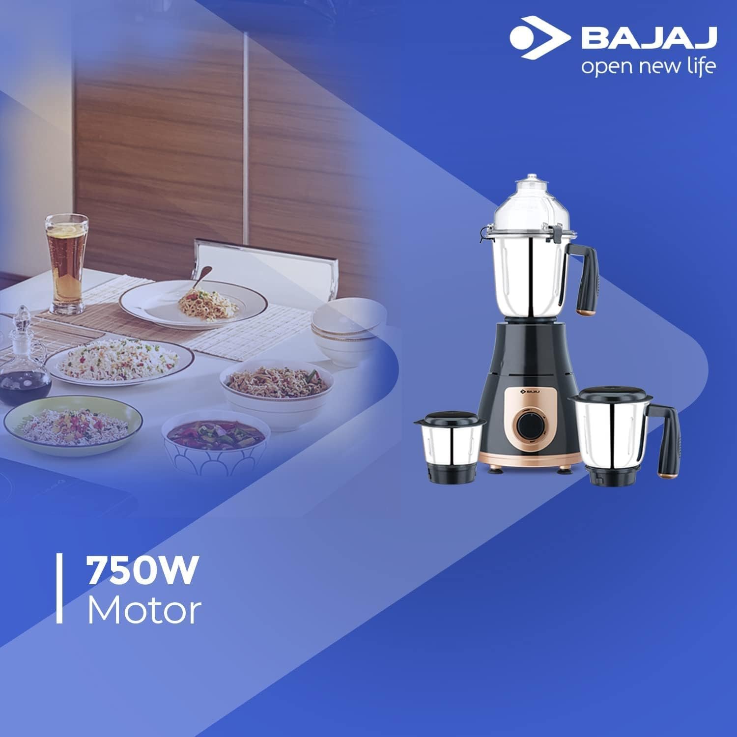 Mixeur-broyeur/extracteur de jus indien GX-3701 750 W avec fonction Nutri-Pro, 3 bocaux, noir