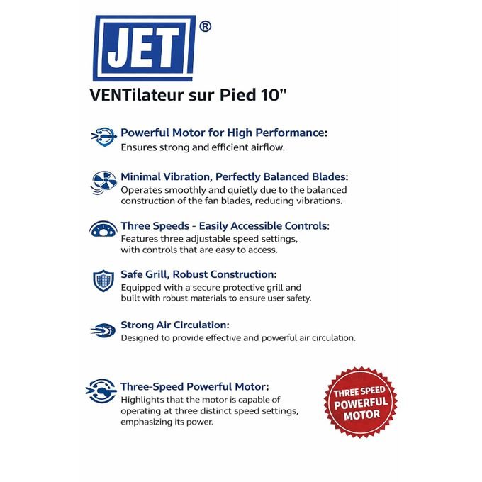 ventilateur sur pied JET 10 pouces