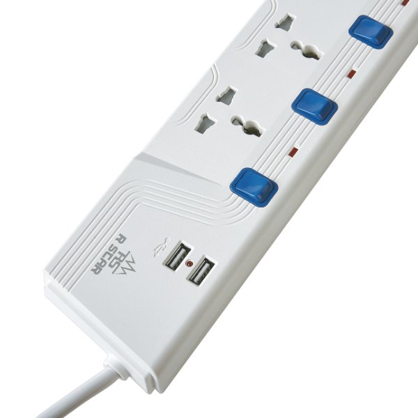 R SCARS-713USB - 3-outlet power strip (3 m) with 2 USB charging ports