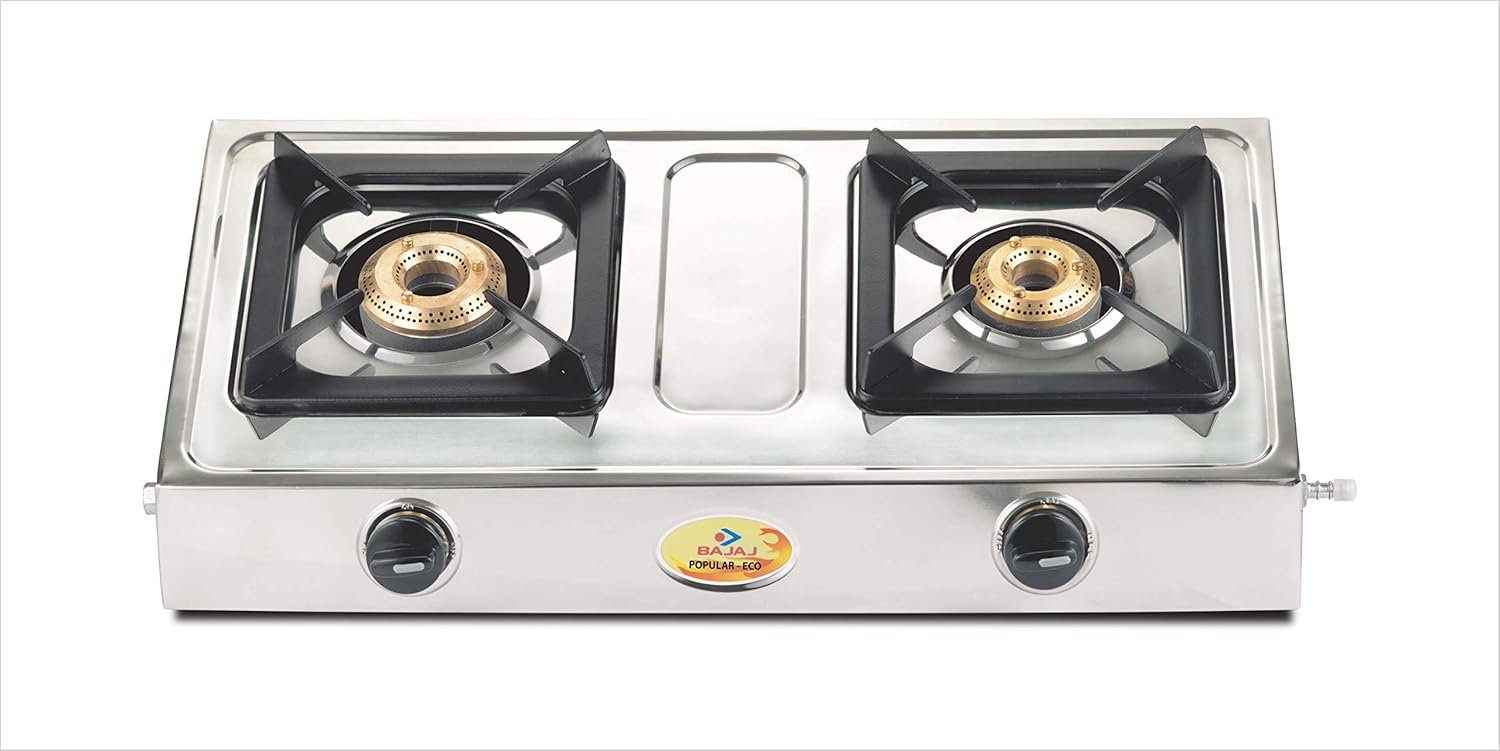 Bajaj Popular Eco Gas Stove | 2-Burner | Stainless Steel | ISI Certified
